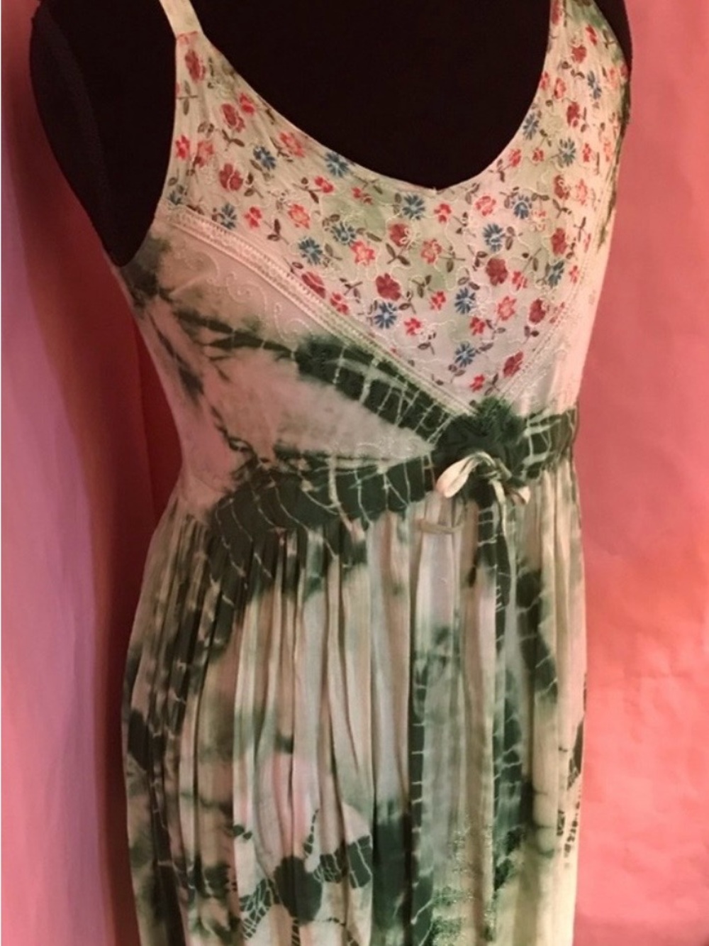 Green Tie-Dye Floral Bodice Maxi Dress